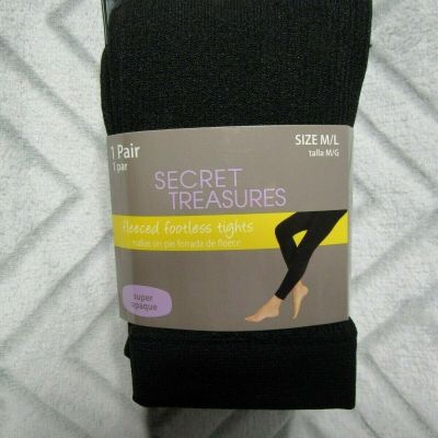 New Secret Treasures Fleeced Footless Tights Size M/L Black 1 Pair